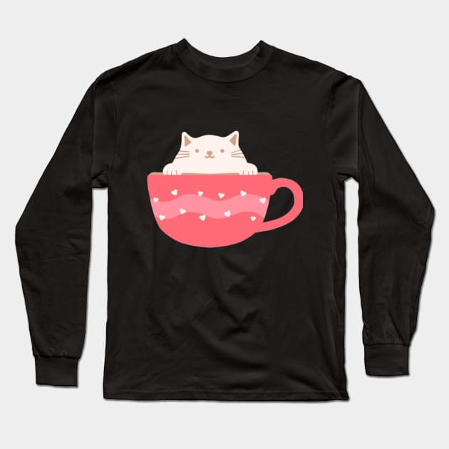 cat and coffee Long Sleeve T-Shirt by Nahlaborne